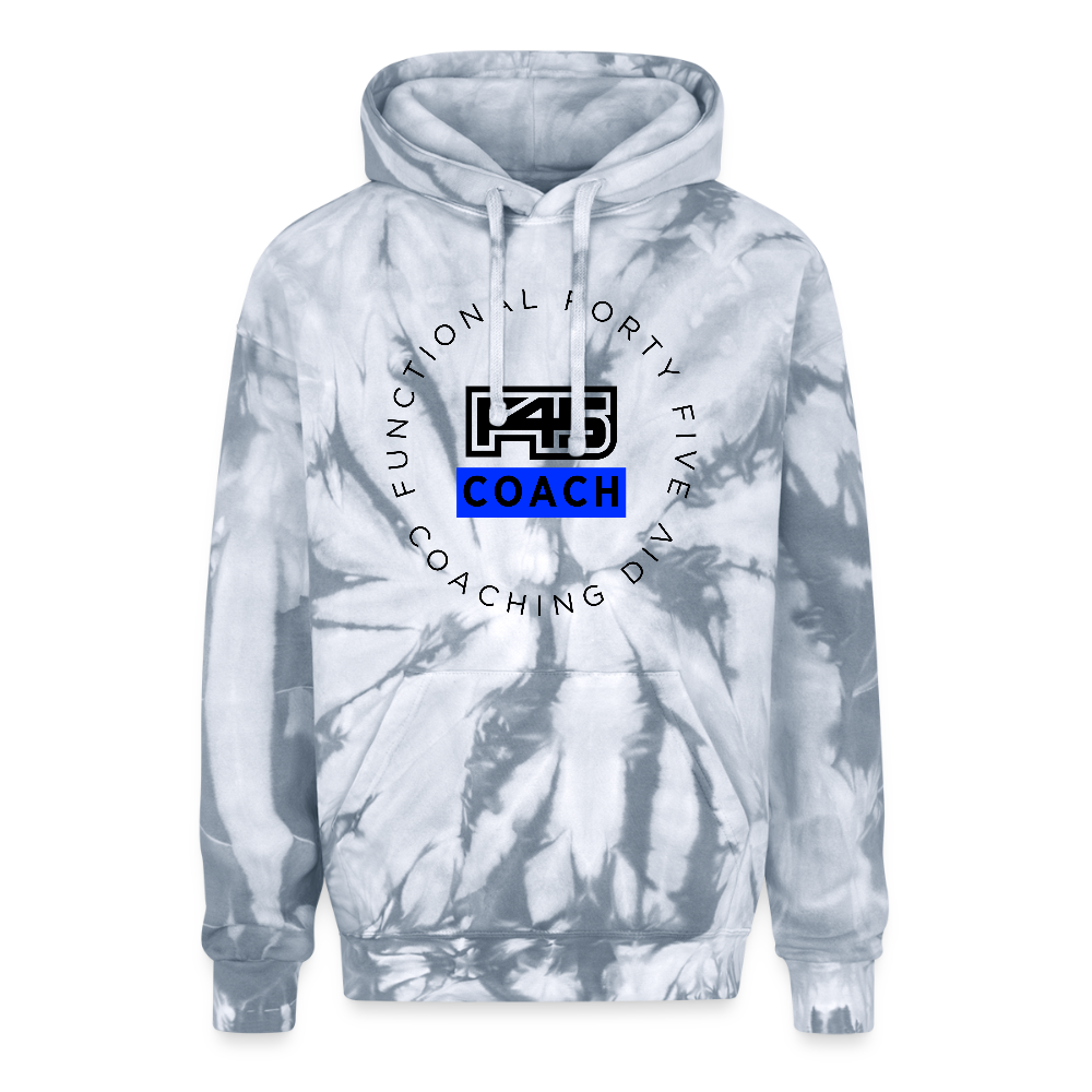 Unisex Tie Dye Coach Hoodie (Blue logo) - spider silver